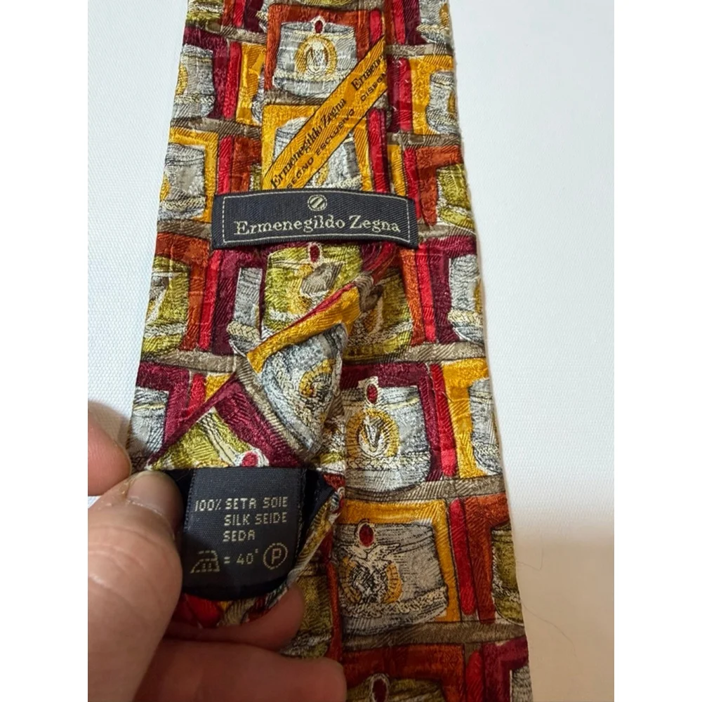 Ermenegildo Zegna Silk Tie Italy Multicolor Medallion Print Luxury Designer